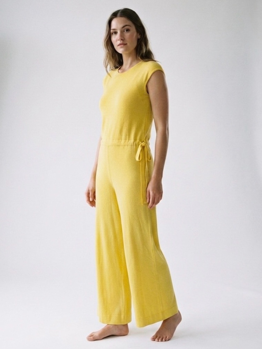 Roberto Collina Knit Wide Leg Jumpsuit Size Large Yellow Made In Italy